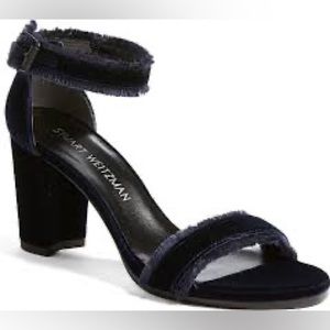 Stuart Weitzman Nearlynude Navy Velvet Sandal